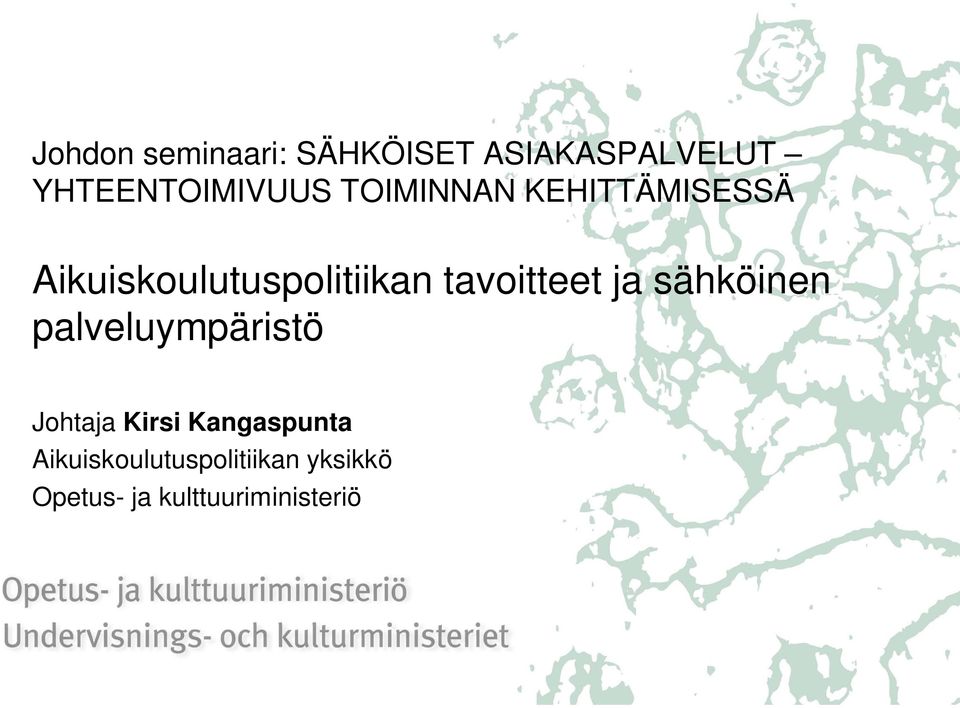 tavoitteet ja sähköinen palveluympäristö Johtaja Kirsi