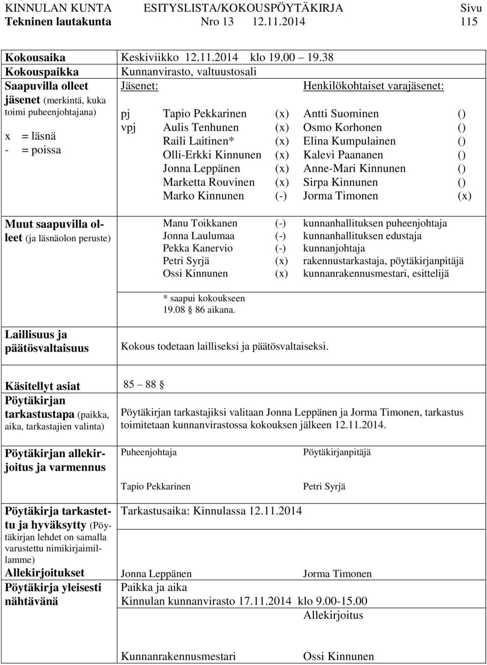 Tenhunen Raili Laitinen* Olli-Erkki Kinnunen Jonna Leppänen Marketta Rouvinen Marko Kinnunen (-) Antti Suominen Osmo Korhonen Elina Kumpulainen Kalevi Paananen Anne-Mari Kinnunen Sirpa Kinnunen Jorma