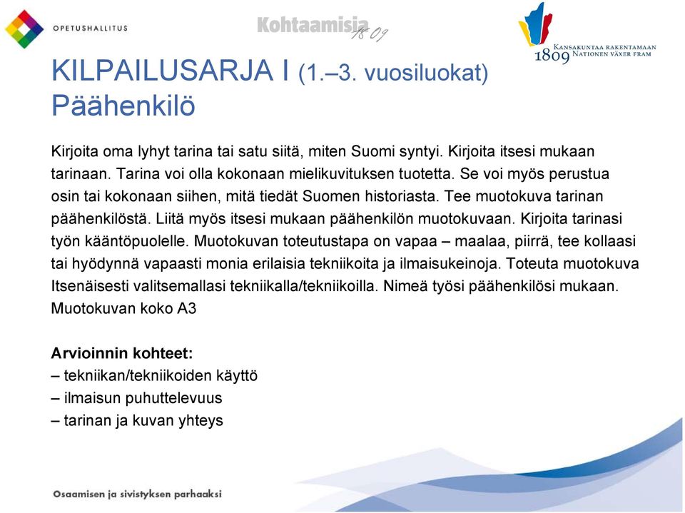 Liitä myös itsesi mukaan päähenkilön muotokuvaan. Kirjoita tarinasi työn kääntöpuolelle.