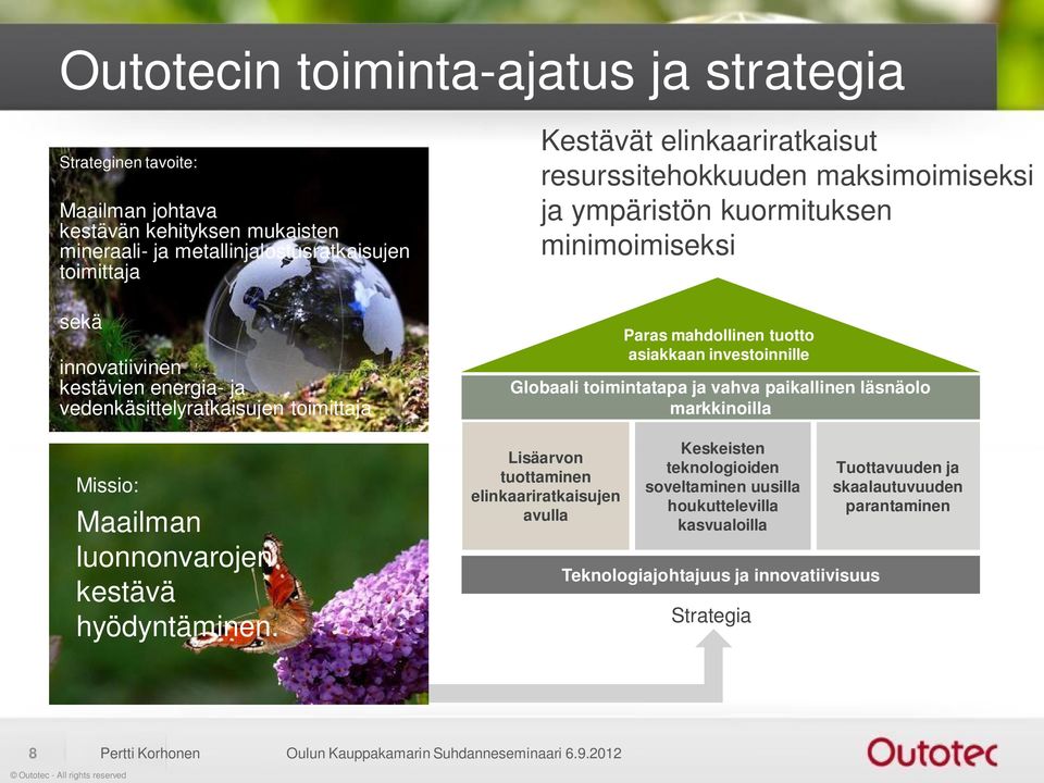 Kestävät elinkaariratkaisut resurssitehokkuuden maksimoimiseksi ja ympäristön kuormituksen minimoimiseksi Lisäarvon tuottaminen elinkaariratkaisujen avulla Paras mahdollinen tuotto asiakkaan