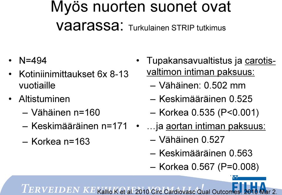 paksuus: Vähäinen: 0.502 mm Keskimääräinen 0.525 Korkea 0.535 (P<0.001) ja aortan intiman paksuus: Vähäinen 0.