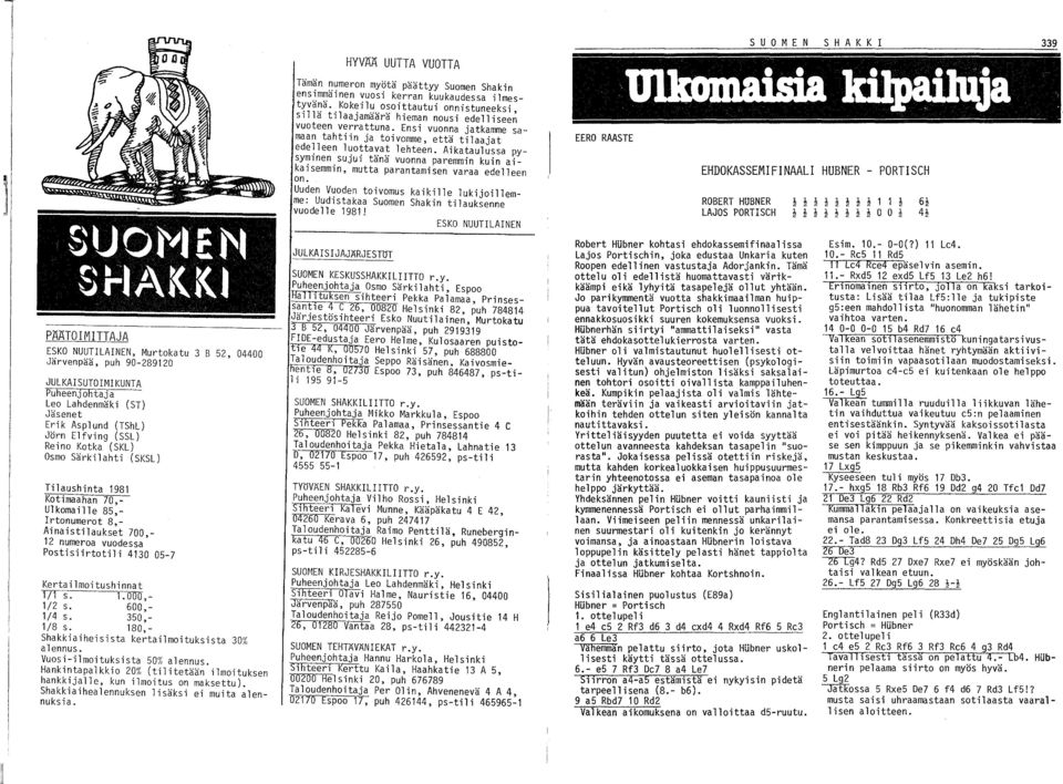 Uuden Vuoden toivomus kaikille lukijoillemme: Uudistakaa Suomen Shakin tilauksenne vuodelle 1981!