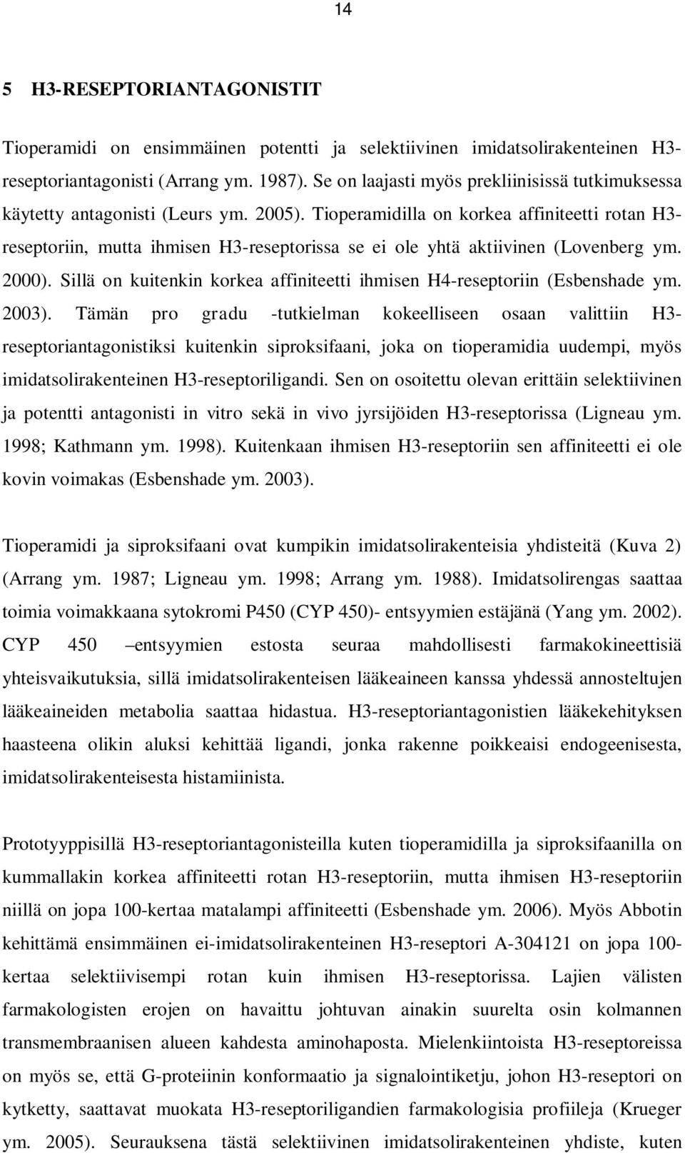 Tioperamidilla on korkea affiniteetti rotan H3- reseptoriin, mutta ihmisen H3-reseptorissa se ei ole yhtä aktiivinen (Lovenberg ym. 2000).