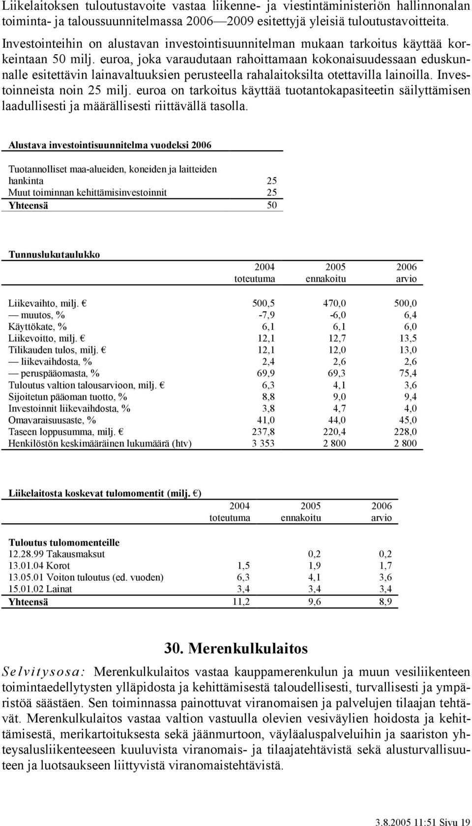 euroa, joka varaudutaan rahoittamaan kokonaisuudessaan eduskunnalle esitettävin lainavaltuuksien perusteella rahalaitoksilta otettavilla lainoilla. Investoinneista noin 25 milj.