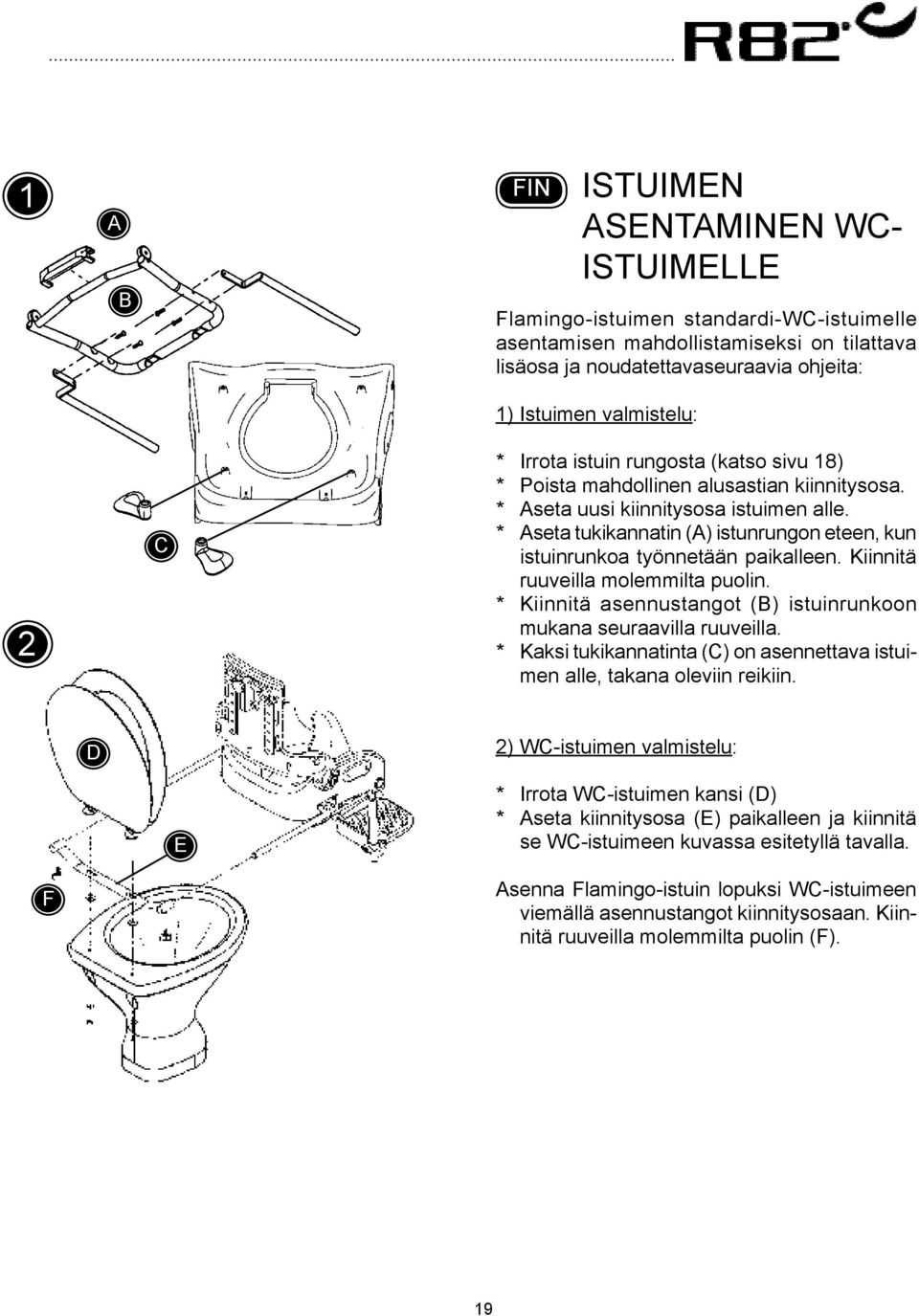 * seta tukikannatin () istunrungon eteen, kun istuinrunkoa työnnetään paikalleen. Kiinnitä ruuveilla molemmilta puolin. * Kiinnitä asennustangot () istuinrunkoon mukana seuraavilla ruuveilla.