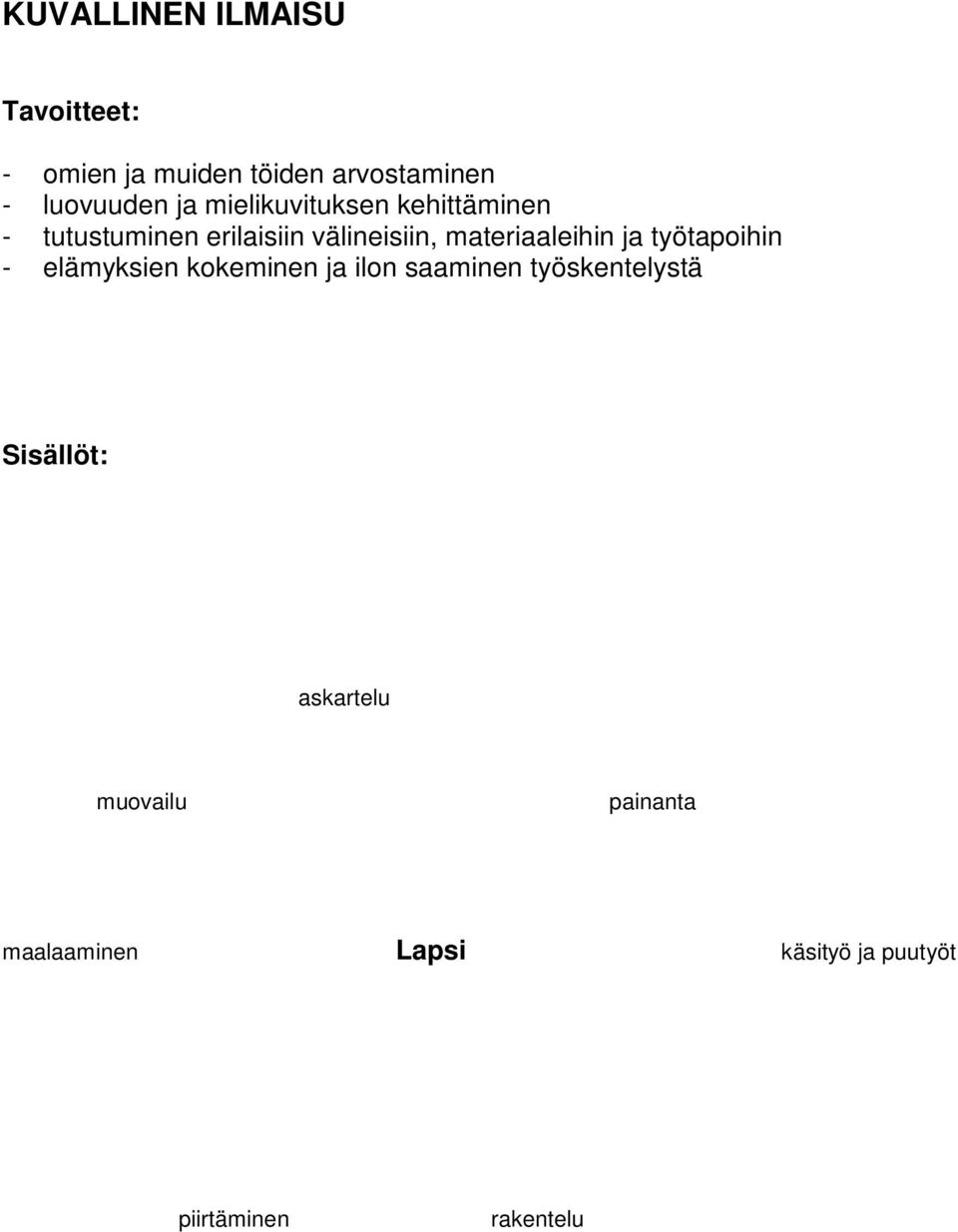 materiaaleihin ja työtapoihin - elämyksien kokeminen ja ilon saaminen