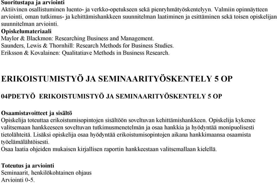 Maylor & Blackmon: Researching Business and Management. Saunders, Lewis & Thornhill: Research Methods for Business Studies. Eriksson & Kovalainen: Qualitatiave Methods in Business Research.