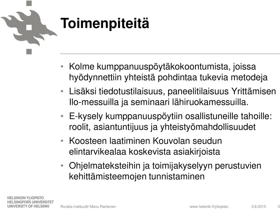 E-kysely kumppanuuspöytiin osallistuneille tahoille: roolit, asiantuntijuus ja yhteistyömahdollisuudet Koosteen laatiminen