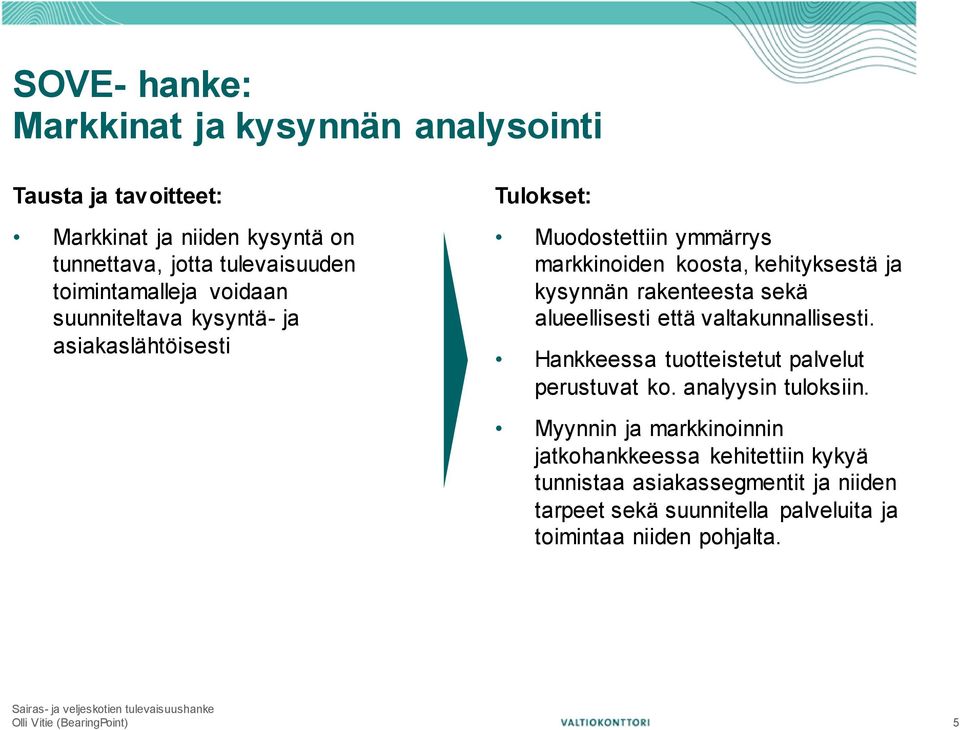 alueellisesti että valtakunnallisesti. Hankkeessa tuotteistetut palvelut perustuvat ko. analyysin tuloksiin.