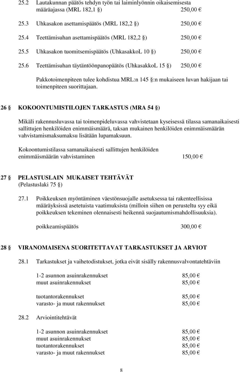 6 Teettämisuhan täytäntöönpanopäätös (UhkasakkoL 15 ) 250,00 Pakkotoimenpiteen tulee kohdistua MRL:n 145 :n mukaiseen luvan hakijaan tai toimenpiteen suorittajaan.