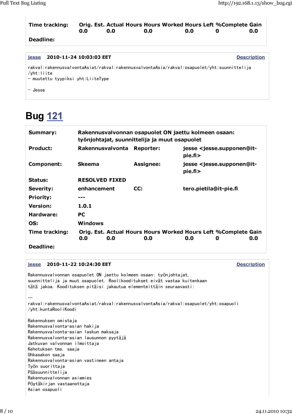 Rakennusvalvonnan osapuolet ON jaettu kolmeen osaan: työnjohtajat, suunnittelija ja muut osapuolet Severity: enhancement CC: tero.pietila@it-pie.