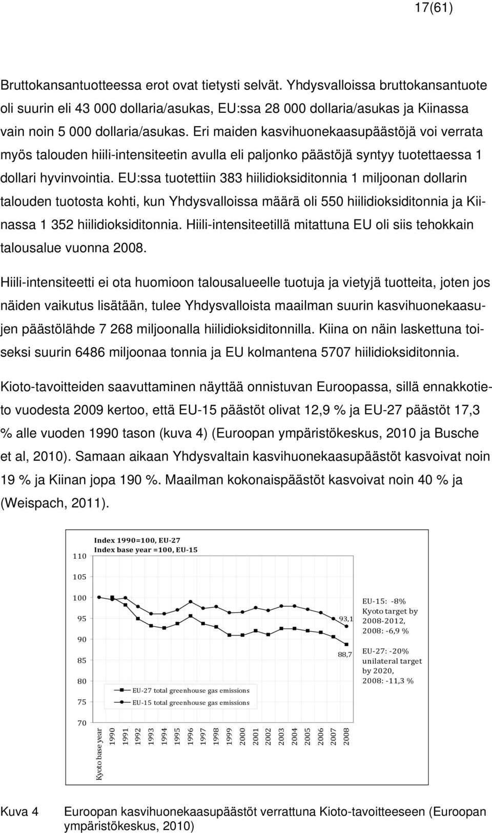 Eri maiden kasvihuonekaasupäästöjä voi verrata myös talouden hiili-intensiteetin avulla eli paljonko päästöjä syntyy tuotettaessa 1 dollari hyvinvointia.