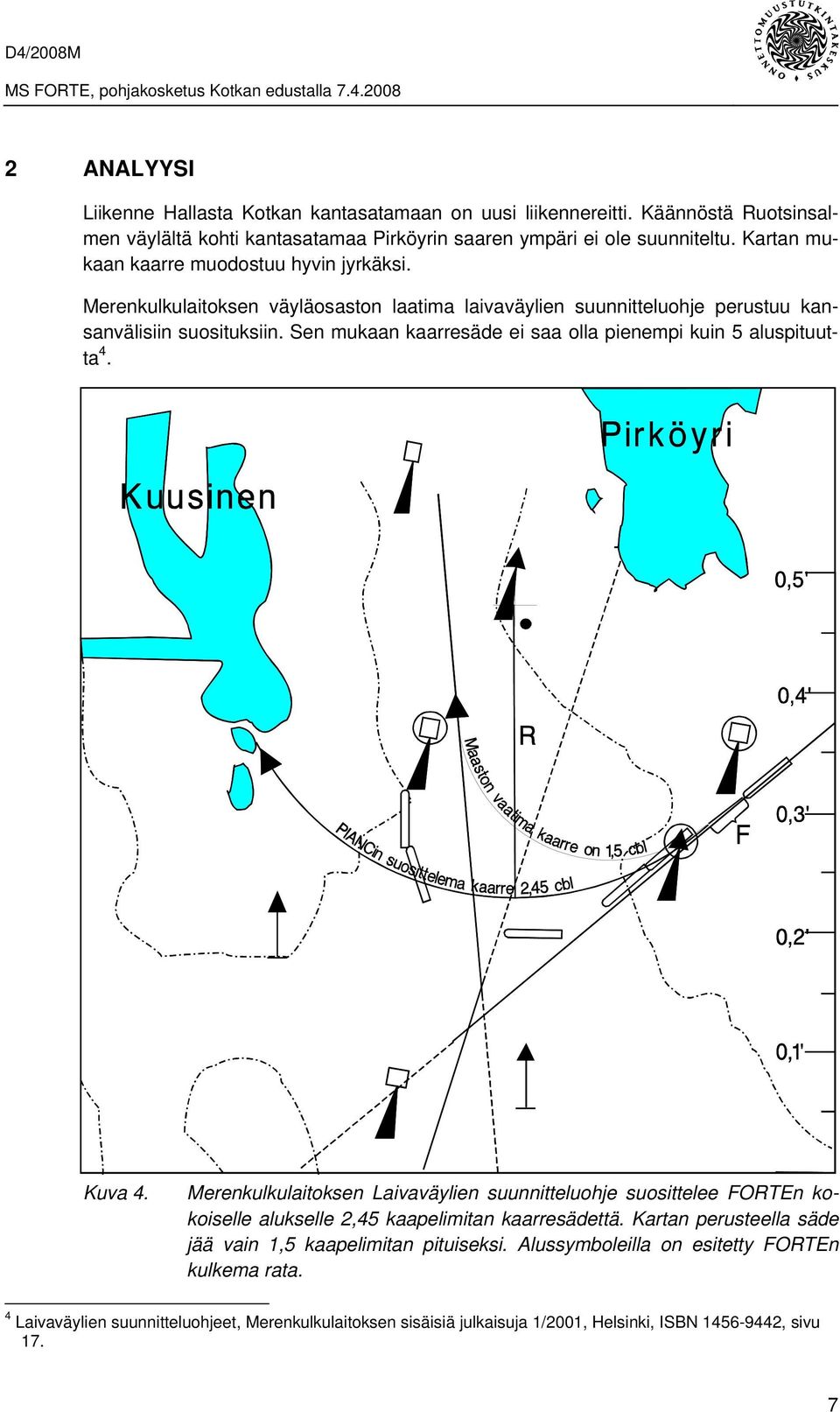 Sen mukaan kaarresäde ei saa olla pienempi kuin 5 aluspituutta 4. Kuva 4.