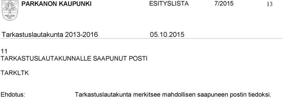 POSTI Tarkastuslautakunta merkitsee