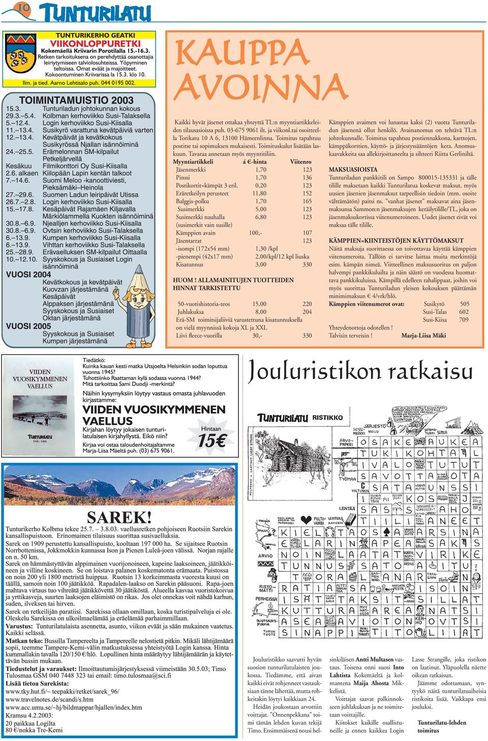 Myyntiartikkeli á -hinta Viitenro Jäsenmerkki 1,70 123 Pinssi 1,70 136 Postikortit=kämpät 3 eril.