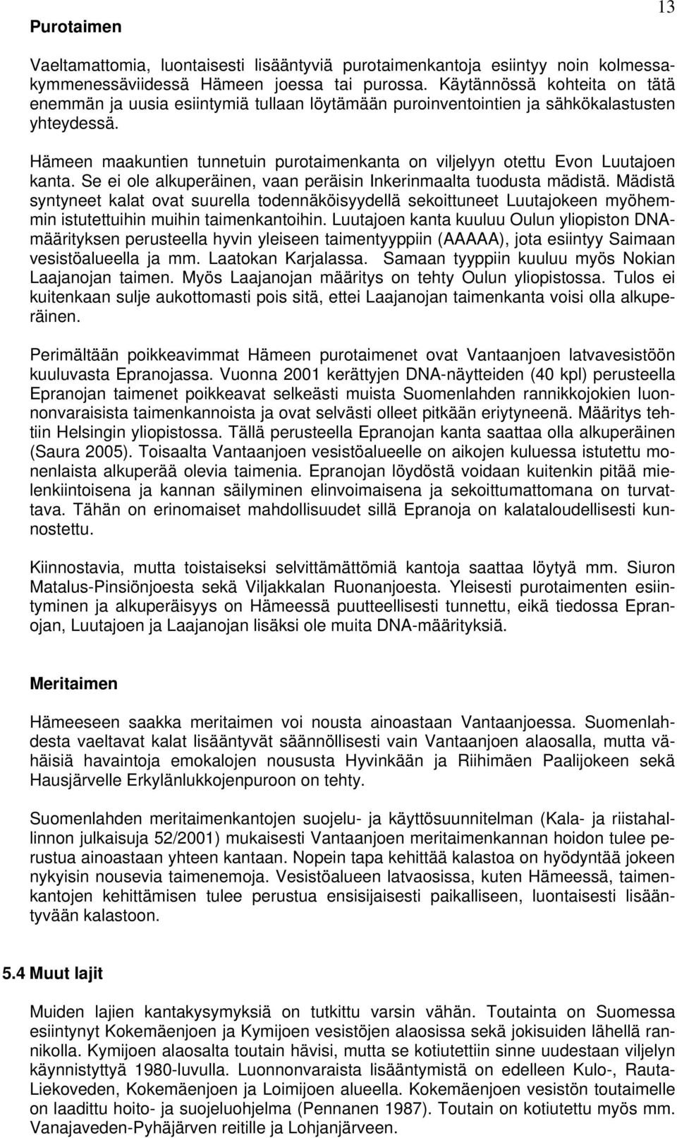 Hämeen maakuntien tunnetuin purotaimenkanta on viljelyyn otettu Evon Luutajoen kanta. Se ei ole alkuperäinen, vaan peräisin Inkerinmaalta tuodusta mädistä.