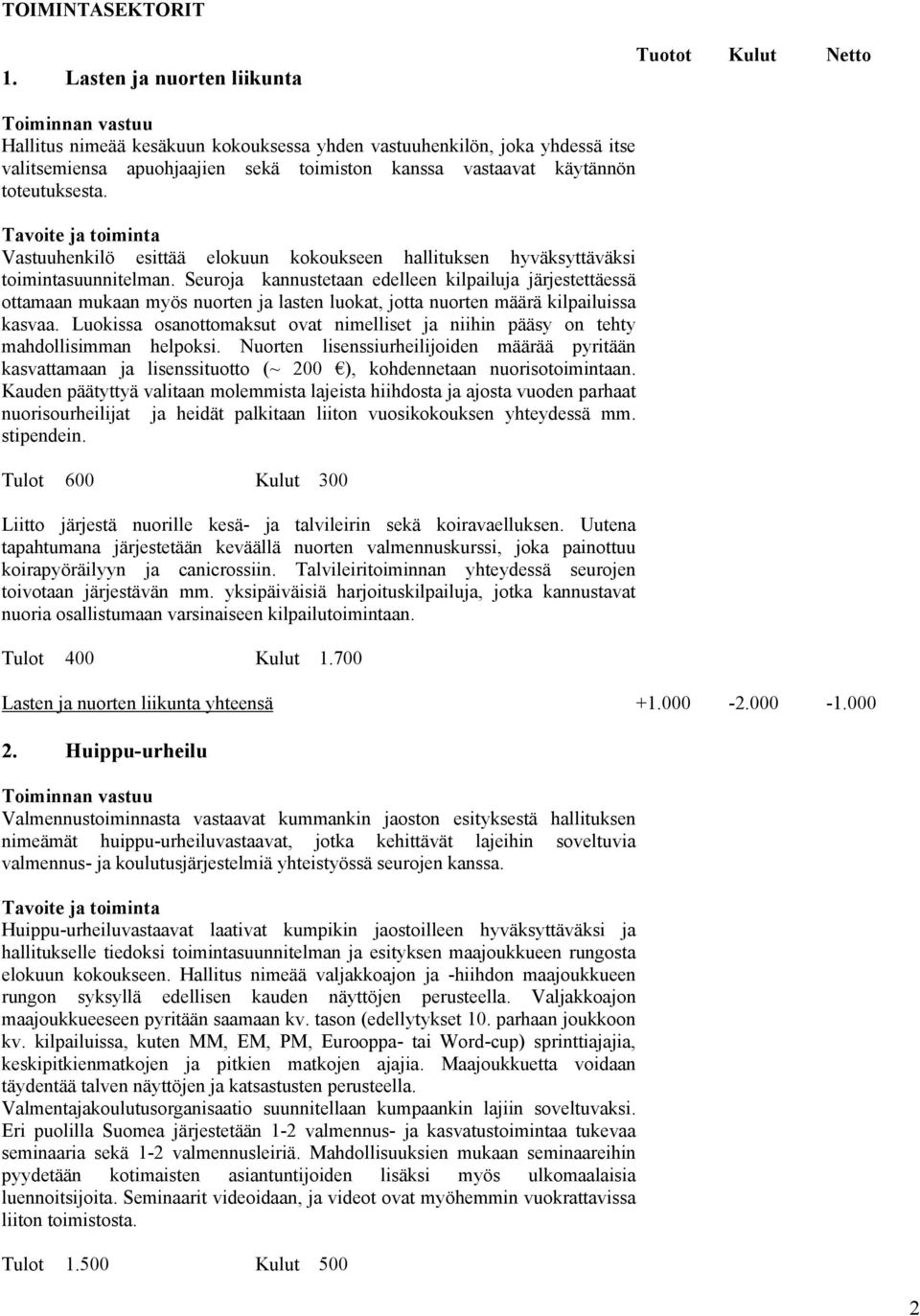 toteutuksesta. Vastuuhenkilö esittää elokuun kokoukseen hallituksen hyväksyttäväksi toimintasuunnitelman.