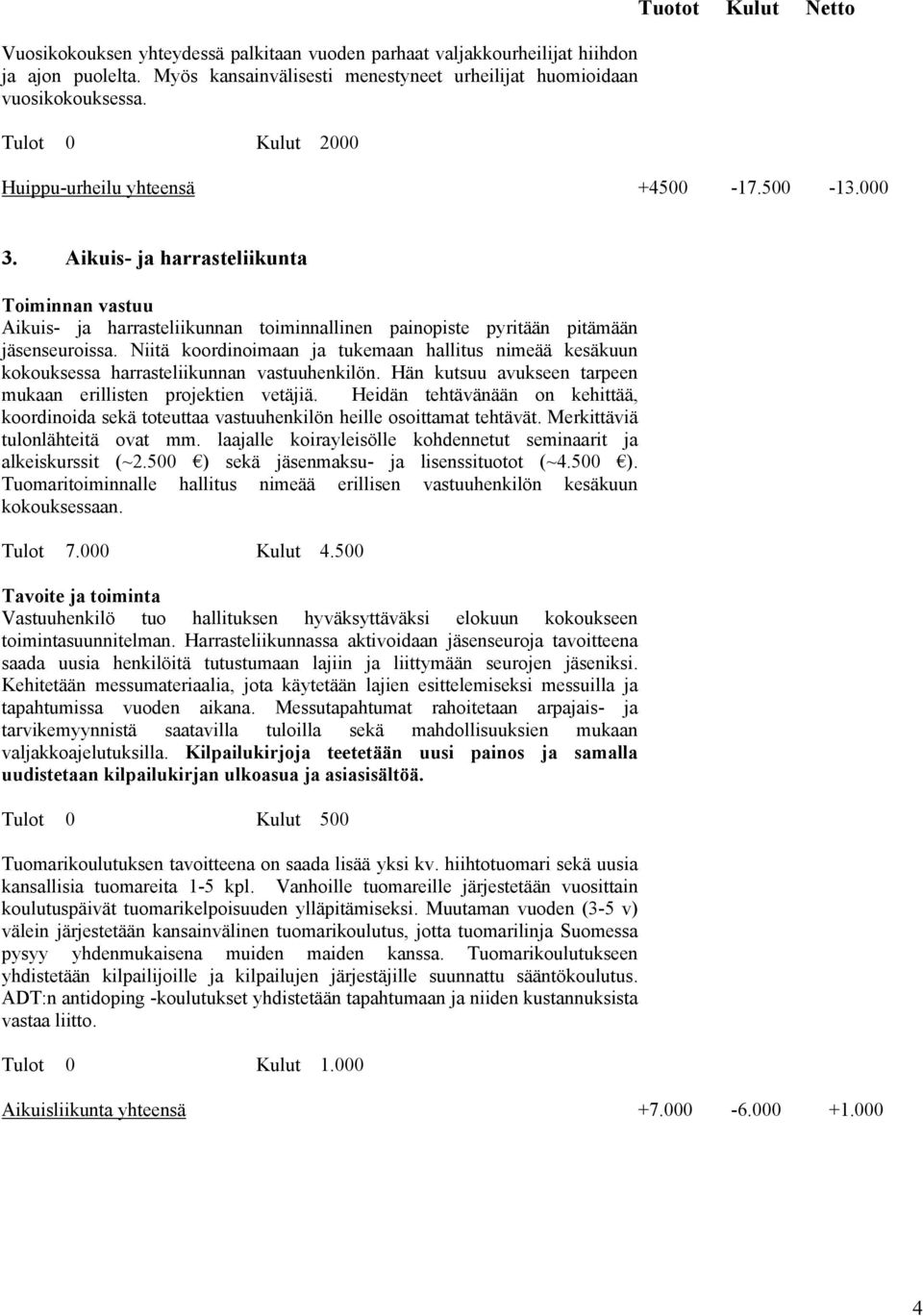 Aikuis- ja harrasteliikunta Aikuis- ja harrasteliikunnan toiminnallinen painopiste pyritään pitämään jäsenseuroissa.