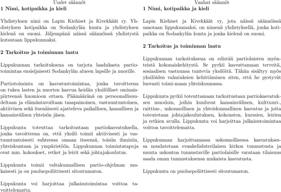 2 Tarkoitus ja toiminnan laatu Lippukunnan tarkoituksena on tarjota laadukasta partiotoimintaa ensisijaisesti Sodankylän alueen lapsille ja nuorille.