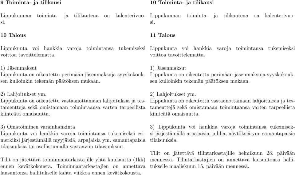 Lippukunta on oikeutettu vastaanottamaan lahjoituksia ja testamentteja sekä omistamaan toimintaansa varten tarpeellista kiinteätä omaisuutta.