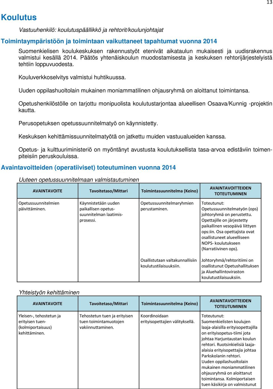 Kouluverkkoselvitys valmistui huhtikuussa. Uuden oppilashuoltolain mukainen moniammatilinen ohjausryhmä on aloittanut toimintansa.