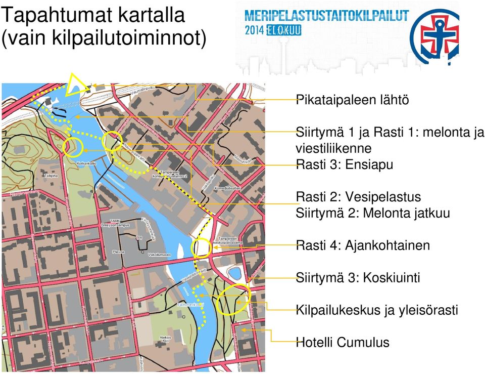 Rasti 2: Vesipelastus Siirtymä 2: Melonta jatkuu Rasti 4: