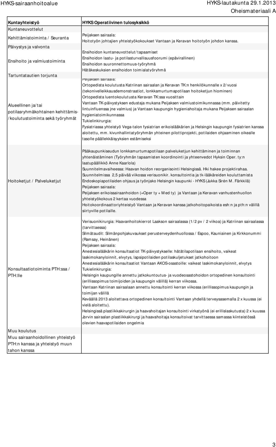 koulutusta Katriinan sairaalan ja Keravan TK:n henkilökunnalle x 2/vuosi (tekonivelleikkausdemonstraatiot, lonkkamurtumapotilaan hoitoketjun hiominen) Ortopedista luentokoulutusta Keravan TK:ssa