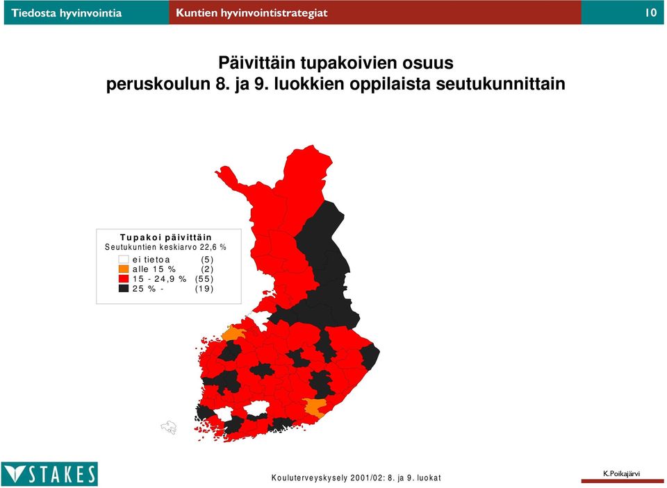 luokkien oppilaista seutukunnittain Tupakoi päivittäin Seutukuntien