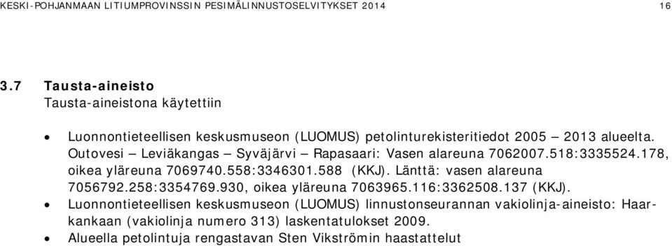 Outovesi Leviäkangas Syväjärvi Rapasaari: Vasen alareuna 7062007.518:3335524.178, oikea yläreuna 7069740.558:3346301.588 (KKJ).