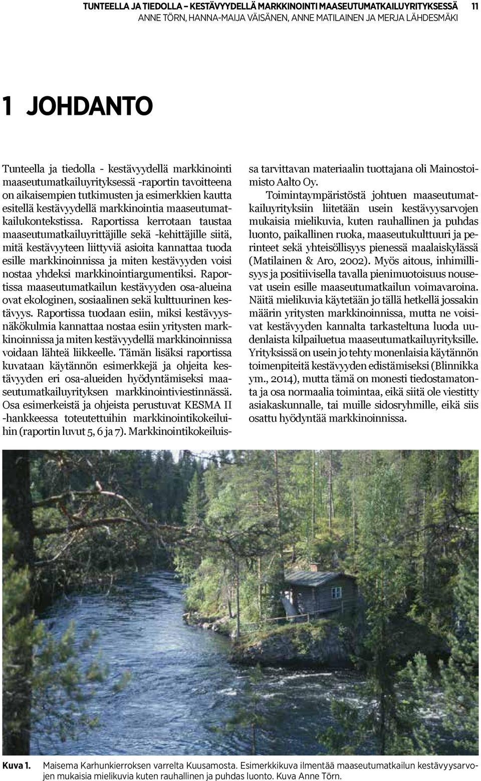 Raportissa kerrotaan taustaa maaseutumatkailuyrittäjille sekä -kehittäjille siitä, mitä kestävyyteen liittyviä asioita kannattaa tuoda esille markkinoinnissa ja miten kestävyyden voisi nostaa yhdeksi