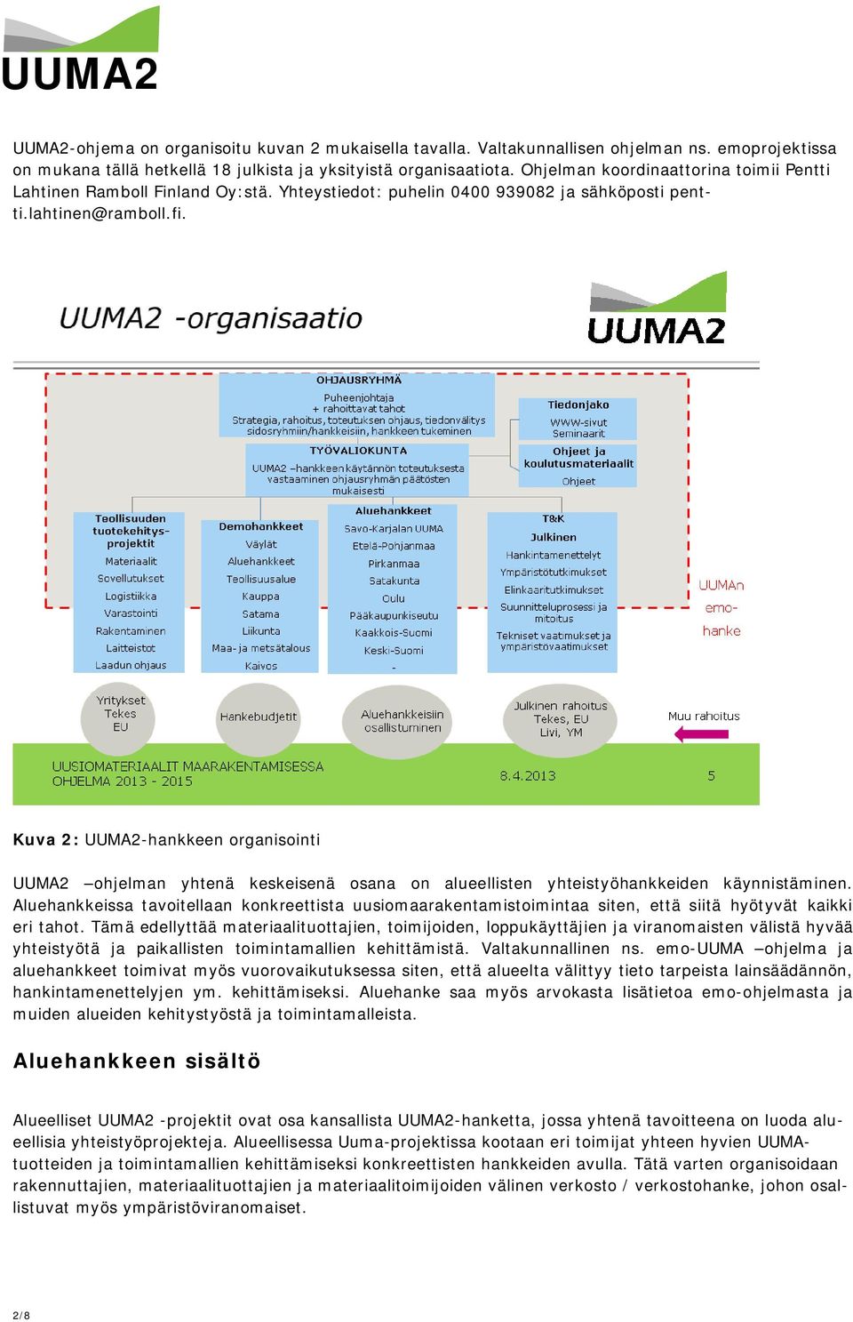 Kuva 2: UUMA2-hankkeen organisointi UUMA2 ohjelman yhtenä keskeisenä osana on alueellisten yhteistyöhankkeiden käynnistäminen.