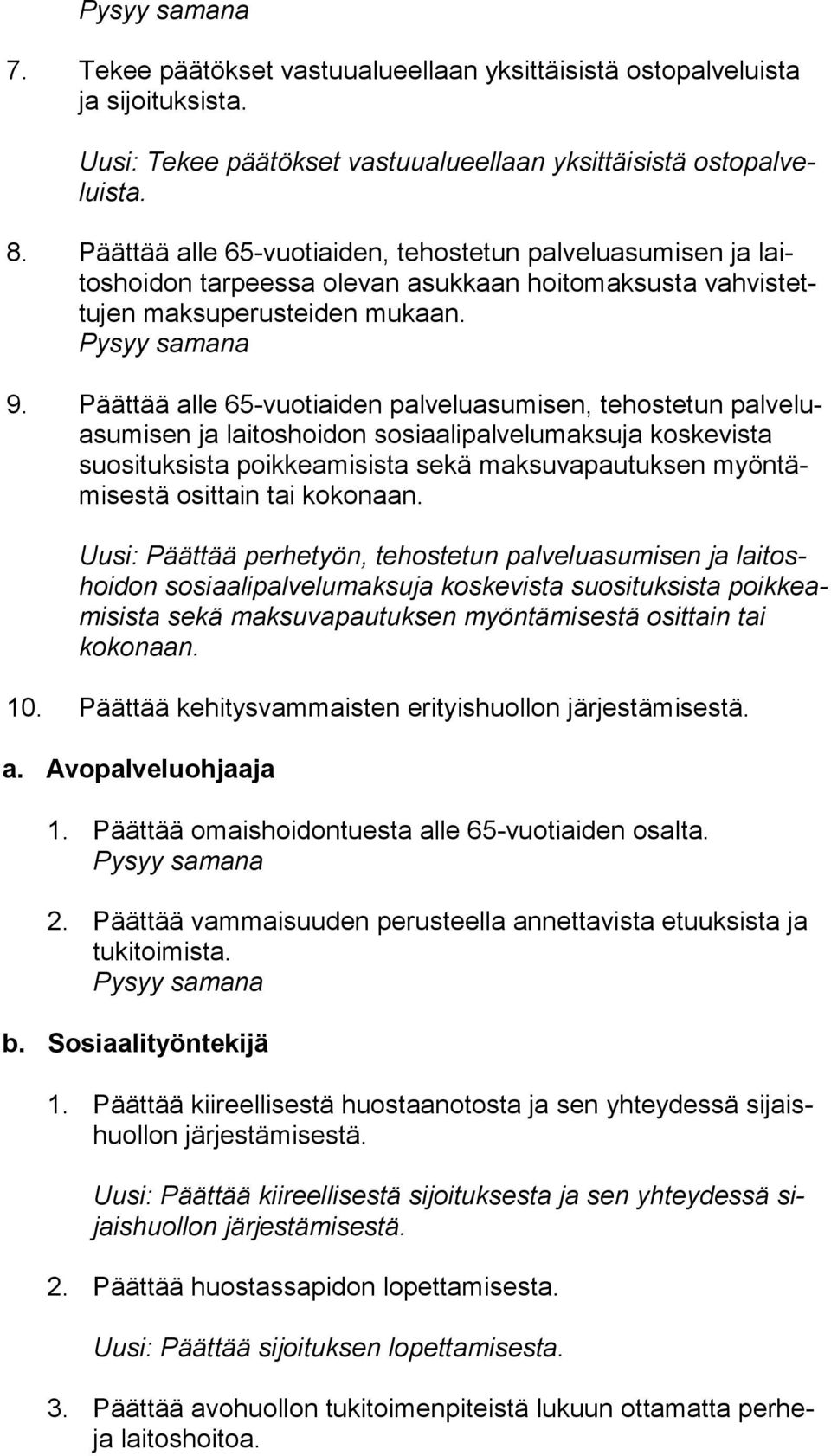 Päättää alle 65-vuotiaiden palveluasumisen, tehostetun pal ve luasu mi sen ja laitoshoidon sosiaalipalvelumaksuja kos ke vis ta suo si tuk sis ta poikkeamisista sekä maksuvapautuksen myön tämi ses tä