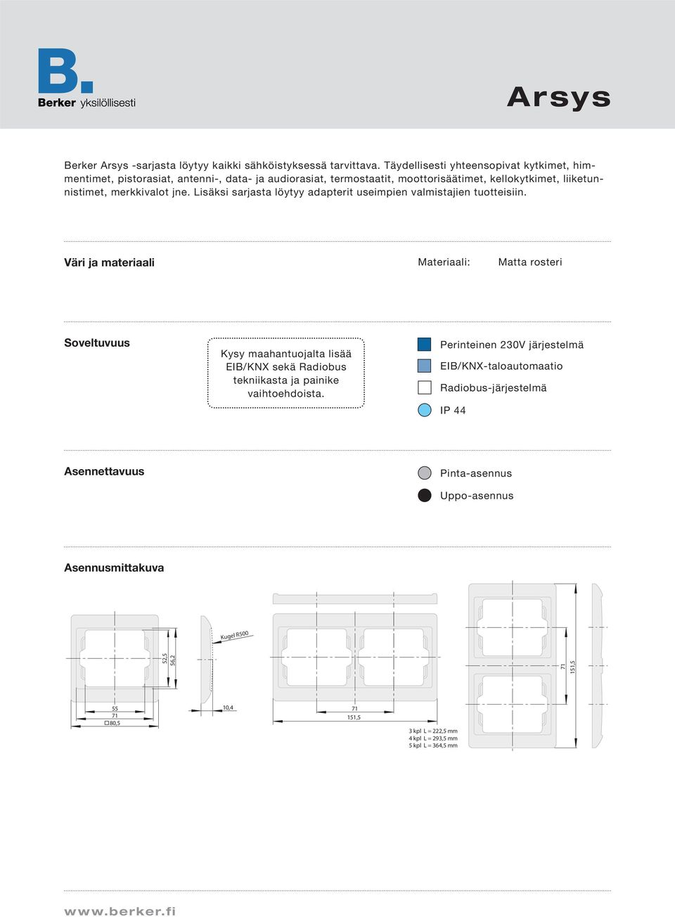 jne. Lisäksi sarjasta löytyy adapterit useimpien valmistajien tuotteisiin.