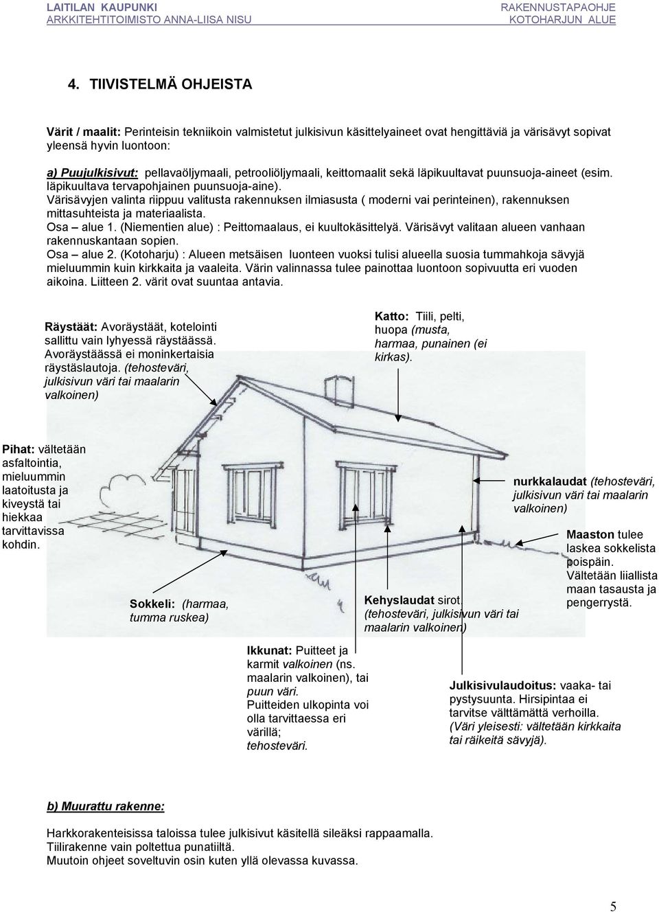 Värisävyjen valinta riippuu valitusta rakennuksen ilmiasusta ( moderni vai perinteinen), rakennuksen mittasuhteista ja materiaalista. Osa alue 1.