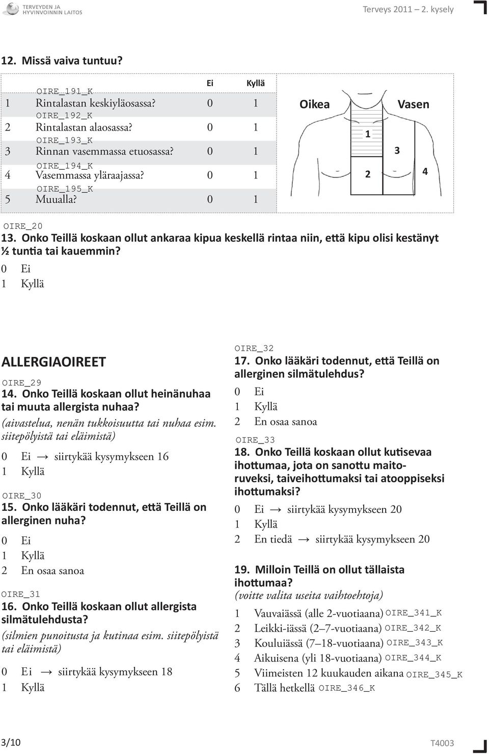 (aivastelua, nenän tukkoisuutta tai nuhaa esim. siitepölyistä tai eläimistä) siirtykää kysymykseen 16 15. Onko lääkäri todennut, että Teillä on allerginen nuha? 2 En osaa sanoa 16.