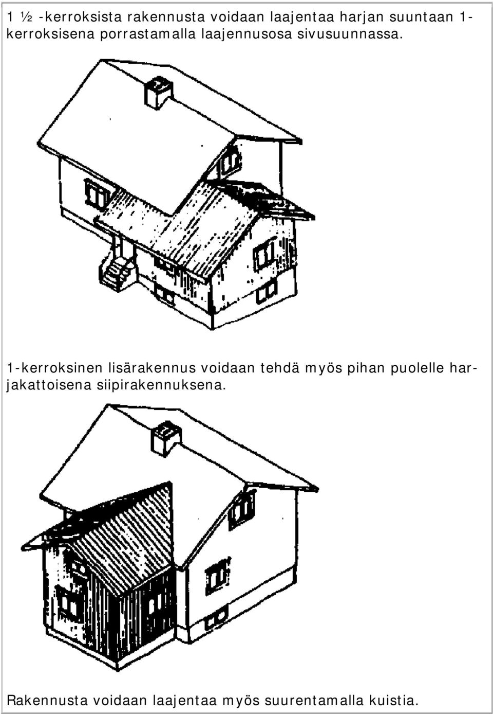 1-kerroksinen lisärakennus voidaan tehdä myös pihan puolelle