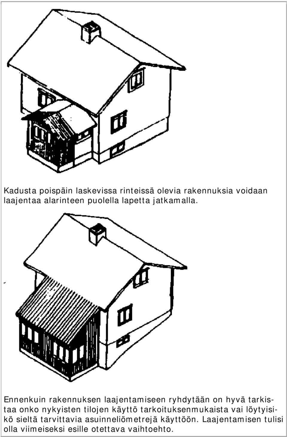 Ennenkuin rakennuksen laajentamiseen ryhdytään on hyvä tarkistaa onko nykyisten tilojen