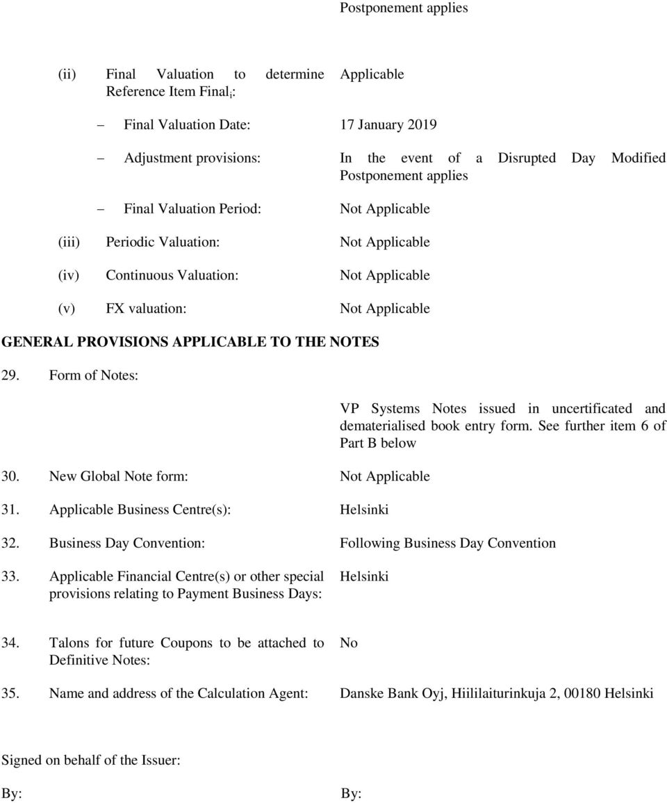 APPLICABLE TO THE NOTES 29. Form of Notes: 30. New Global Note form: Not Applicable 31.