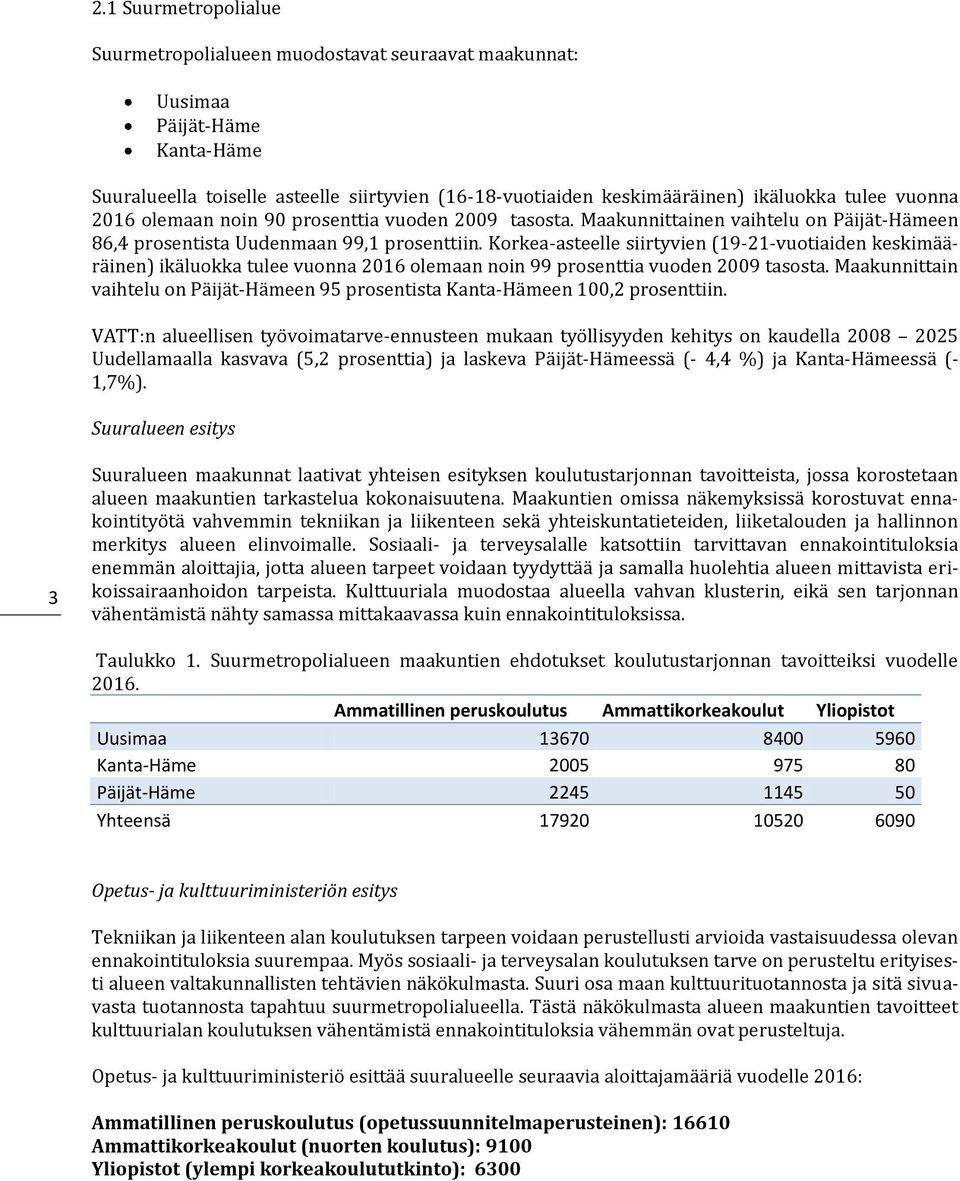 Korkea-asteelle siirtyvien (19-21-vuotiaiden keskimääräinen) ikäluokka tulee vuonna 2016 olemaan noin 99 prosenttia vuoden 2009 tasosta.