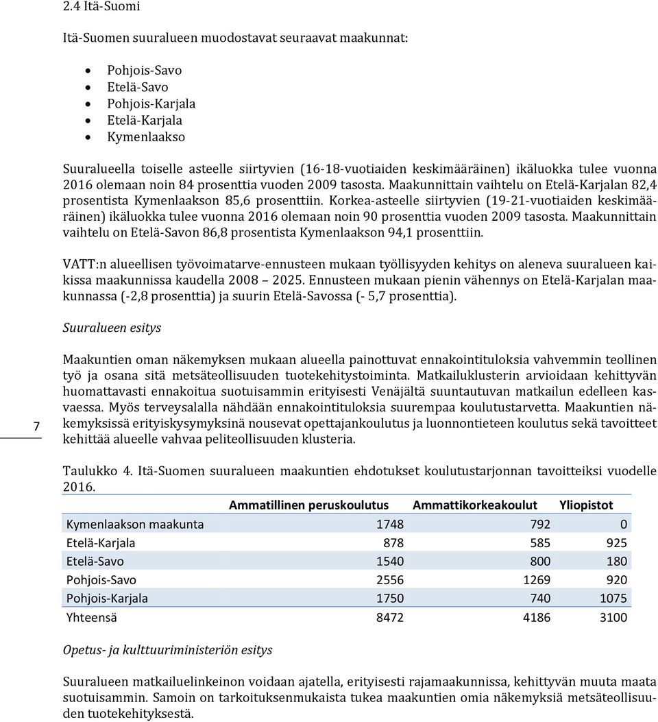 Korkea-asteelle siirtyvien (19-21-vuotiaiden keskimääräinen) ikäluokka tulee vuonna 2016 olemaan noin 90 prosenttia vuoden 2009 tasosta.