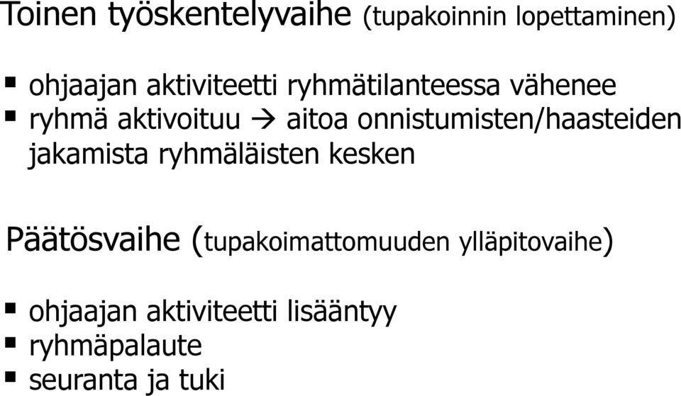 onnistumisten/haasteiden jakamista ryhmäläisten kesken Päätösvaihe