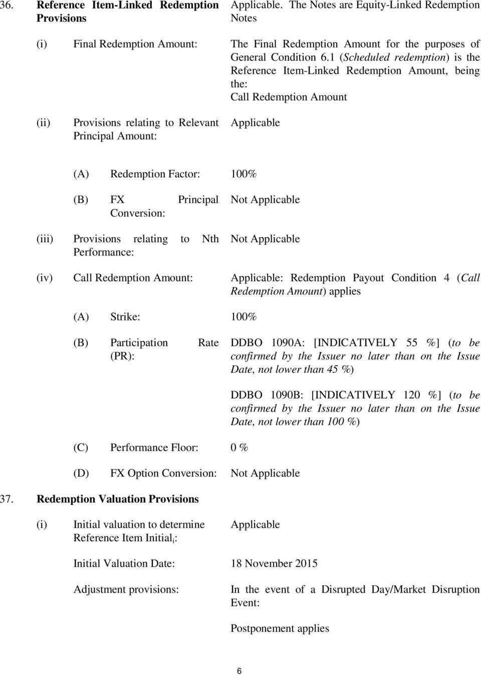 100% (B) FX Principal Conversion: (iii) Provisions relating to Nth Performance: Not Applicable Not Applicable (iv) Call Redemption Amount: Applicable: Redemption Payout Condition 4 (Call Redemption