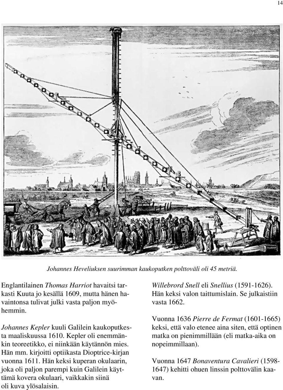 Kepler oli enemmänkin teoreetikko, ei niinkään käytännön mies. Hän mm. kirjoitti optiikasta Dioptrice-kirjan vuonna 1611.