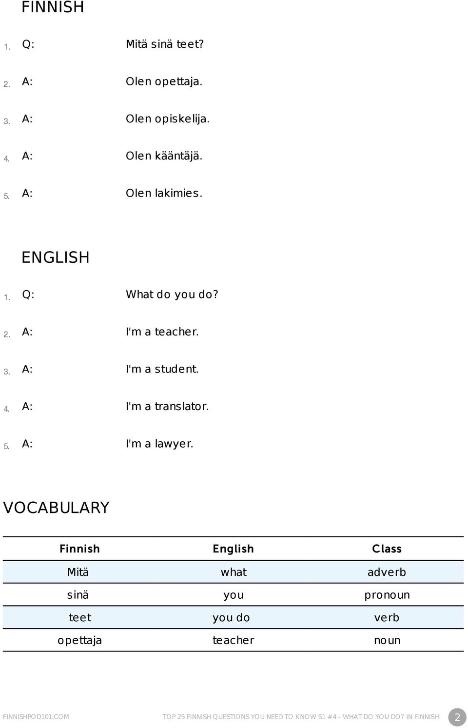 A: I'm a translator. 5. A: I'm a lawyer.