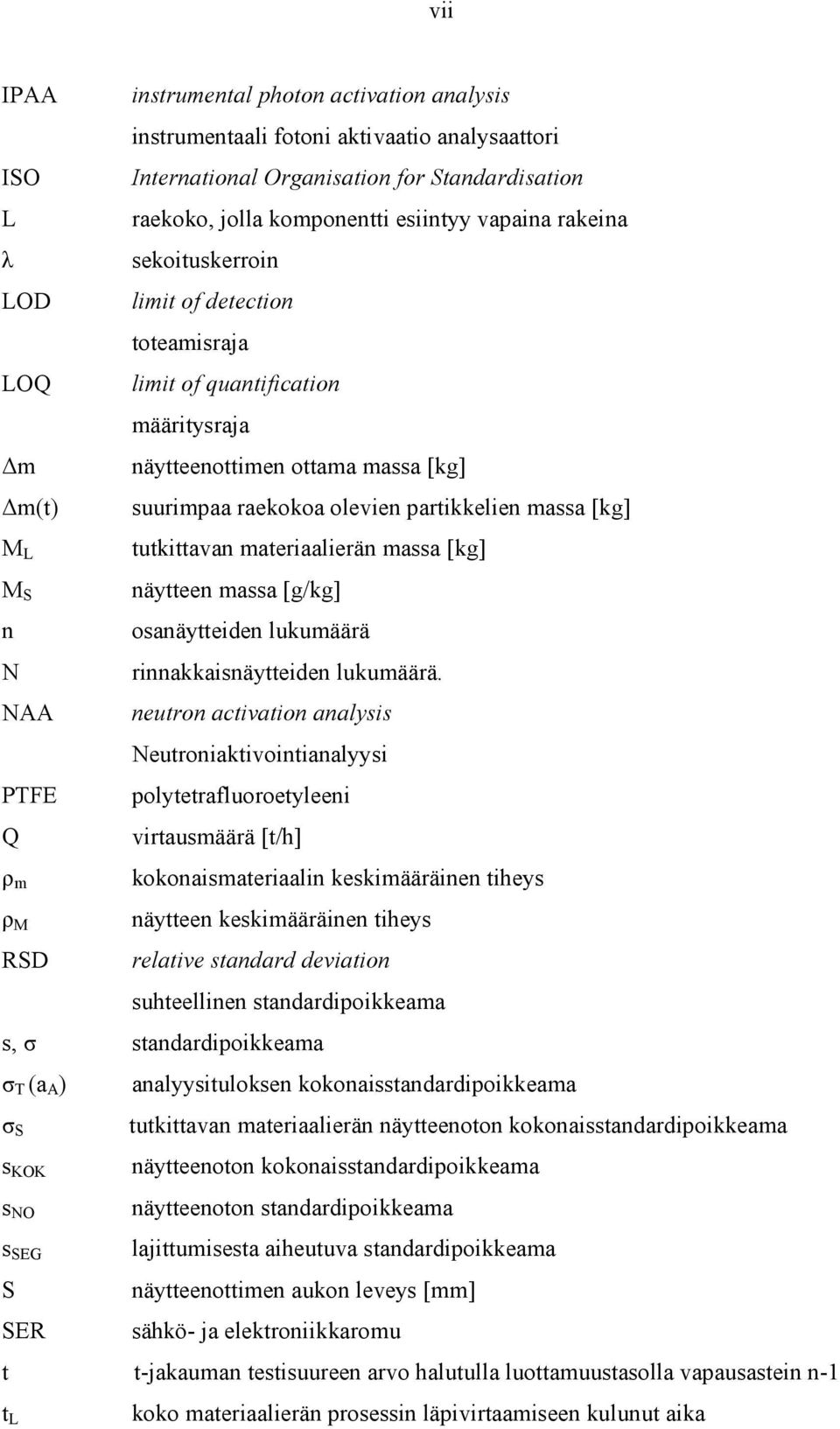 M S n N NAA PTFE Q ρ m ρ M RSD tutkittavan materiaalierän massa [kg] näytteen massa [g/kg] osanäytteiden lukumäärä rinnakkaisnäytteiden lukumäärä.