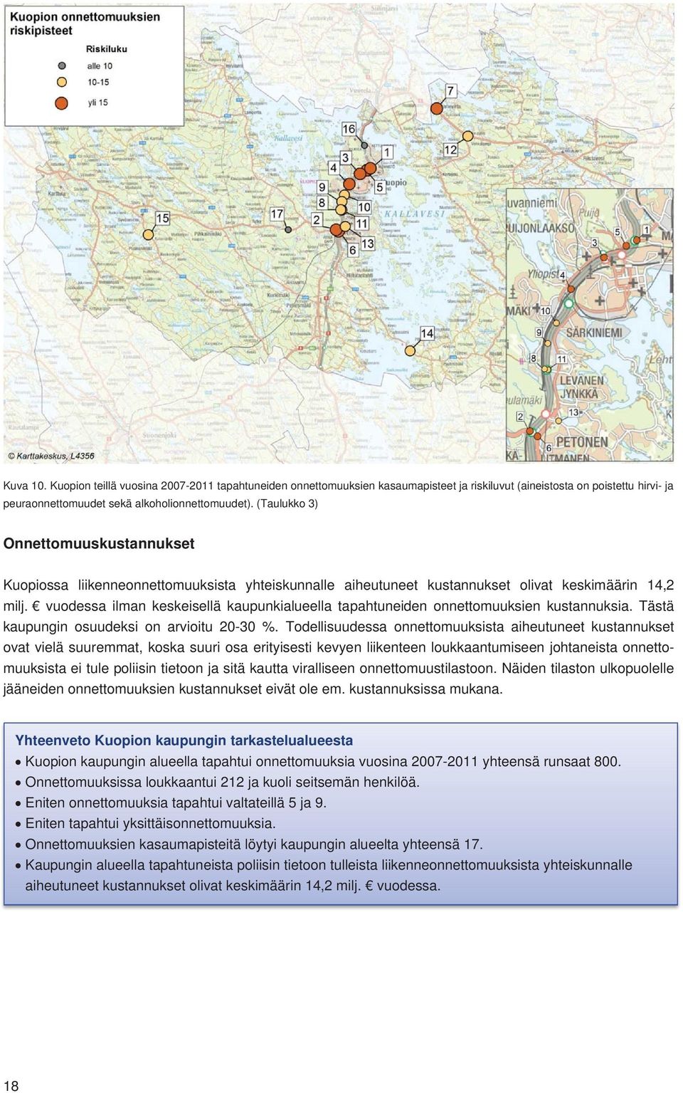 vuodessa ilman keskeisellä kaupunkialueella tapahtuneiden onnettomuuksien kustannuksia. Tästä kaupungin osuudeksi on arvioitu 20-30 %.