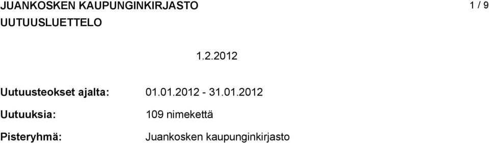 202 Uutuusteokset ajalta: Uutuuksia: