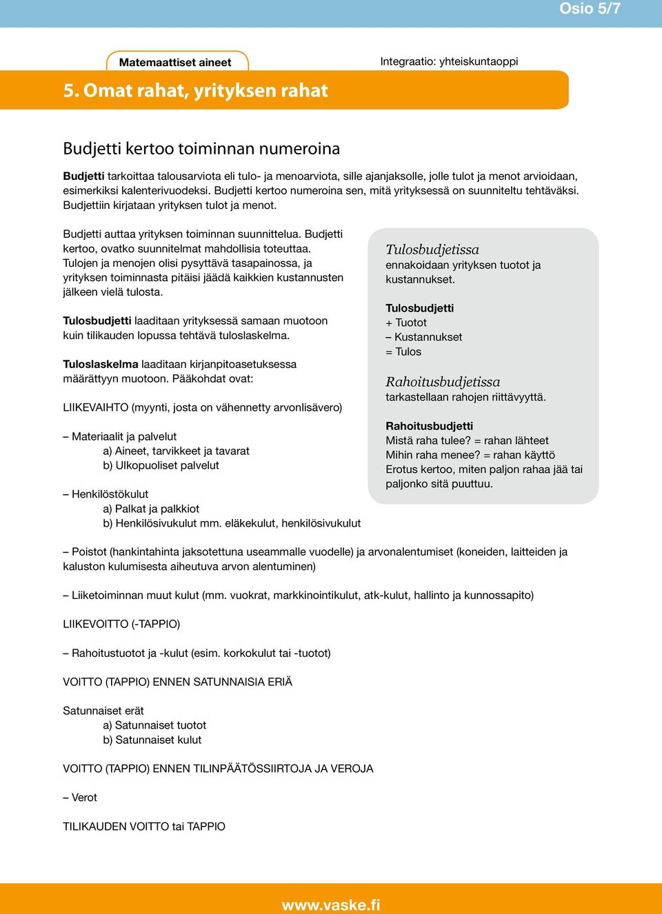 simrkiksi kalntrivuodksi. Budjtti krtoo numroina sn, mitä yrityksssä on suunnitltu thtäväksi. Budjttiin kirjataan yrityksn tulot ja mnot. Budjtti auttaa yrityksn toiminnan suunnittlua.