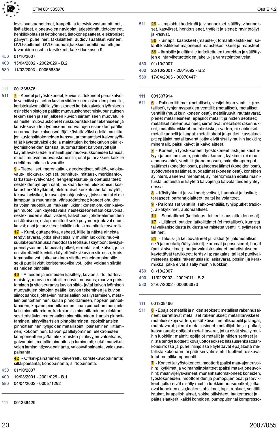 puhelimet, faksilaitteet, audiovisuaaliset välineet, DVDsoittimet, DVDnauhurit;kaikkien edellä mainittujen tavaroiden osat ja tarvikkeet, kaikki luokassa 9. 15/04/2002 2002/029 B.