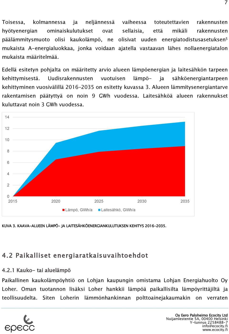Edellä esitetyn pohjalta on määritetty arvio alueen lämpöenergian ja laitesähkön tarpeen kehittymisestä.